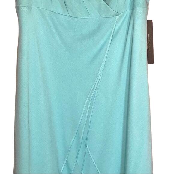 100% Silk Light Teal / Aquamarine Tulip Hem Dress - Picture 3 of 9